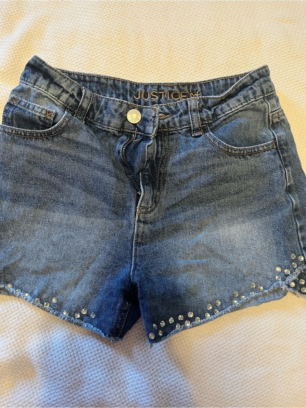 Justice Dark Blue Denim Shorts with Stud Accents